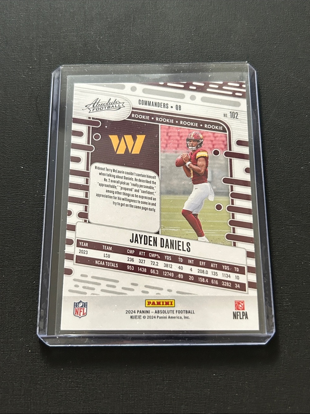 Panini Rookie Card Jayden Daniels - Maroon, White, Gold - Picture 2 of 2